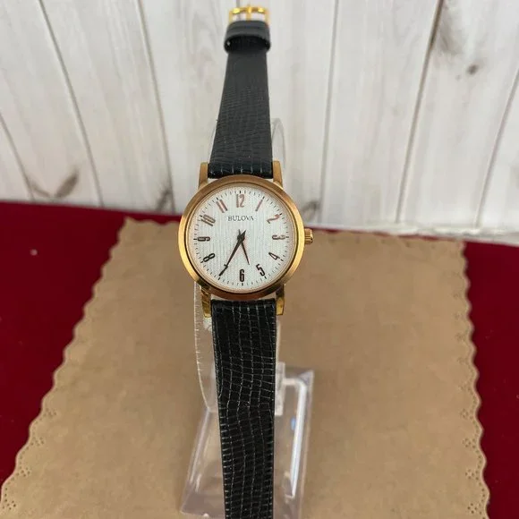 Bulova Rose Gold Watch Stunning White Guilloche Dial Black Lizard Embossed Strap - Picture 2 of 6